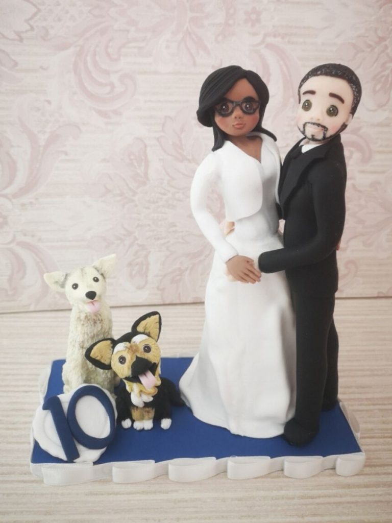 statuina sposi blu con cane